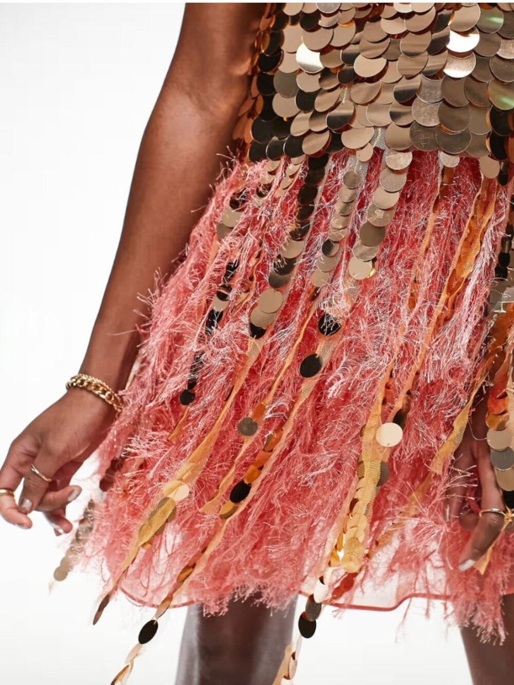 ASOS EDITION Paillette Sequin Mini Dress with Faux Feather Hem in Coral Size 6 - Picture 3 of 8